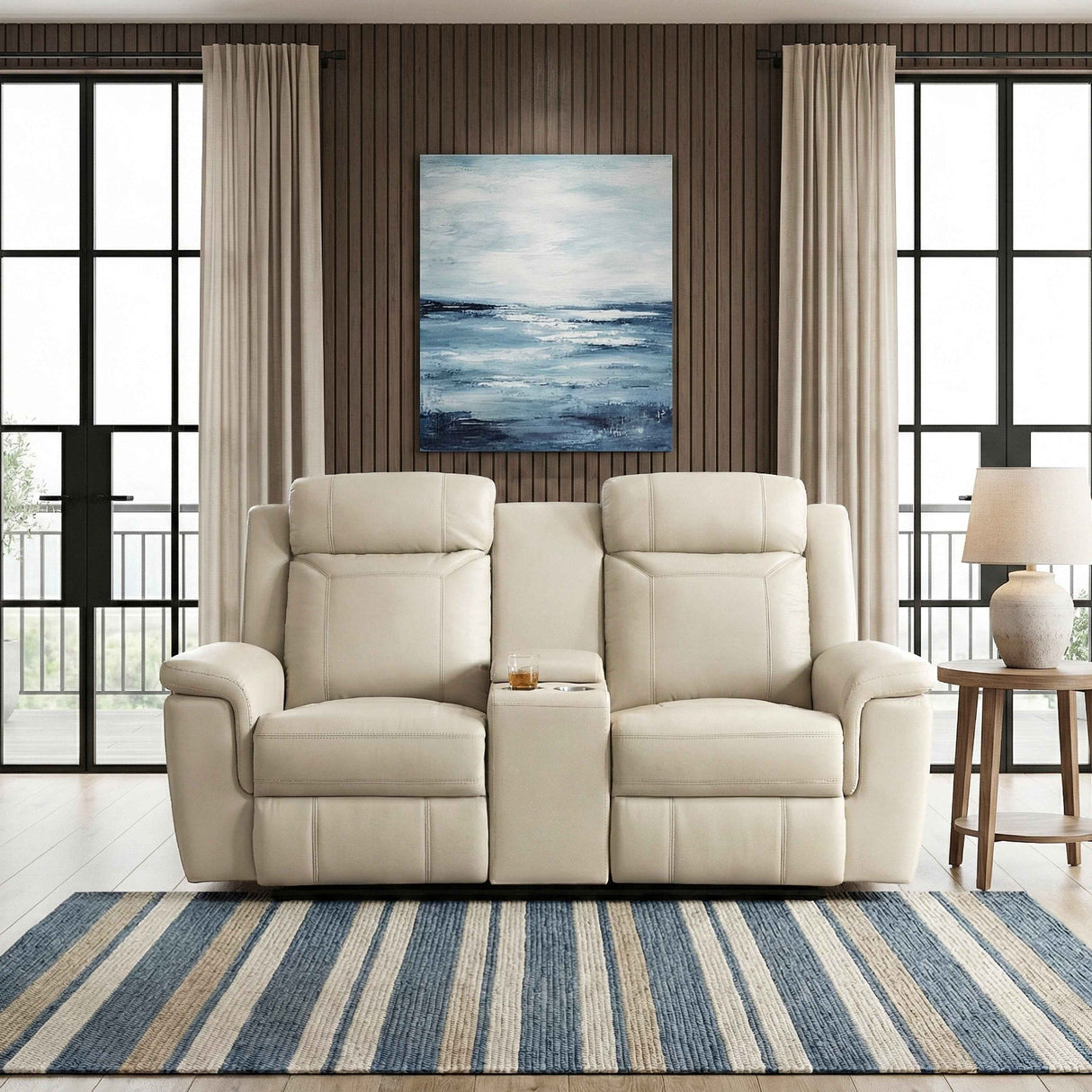 Nest Beige Double Reclining Loveseat with Center Console by Homelegance at Eve Furniture