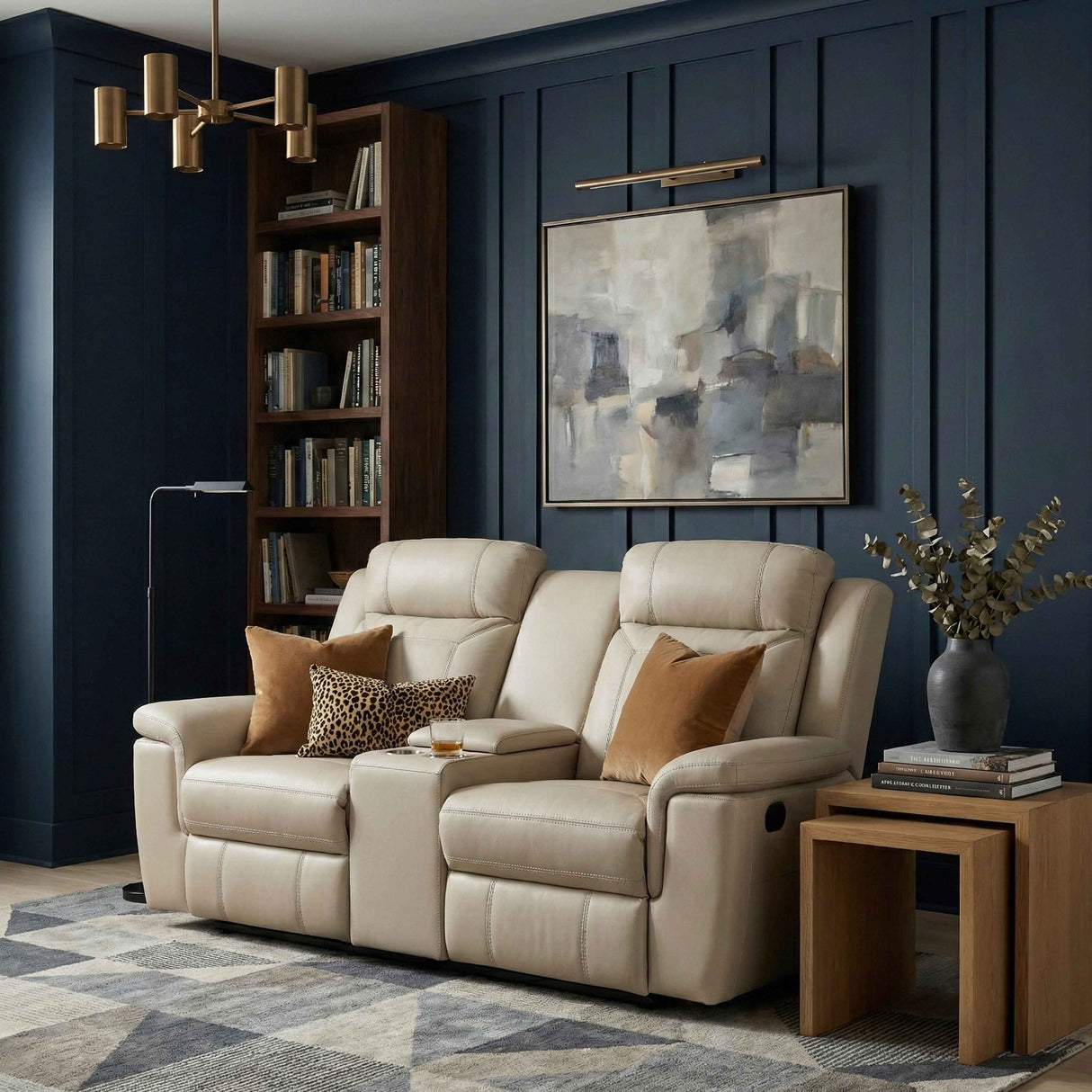 Nest Beige Double Reclining Loveseat with Center Console by Homelegance at Eve Furniture