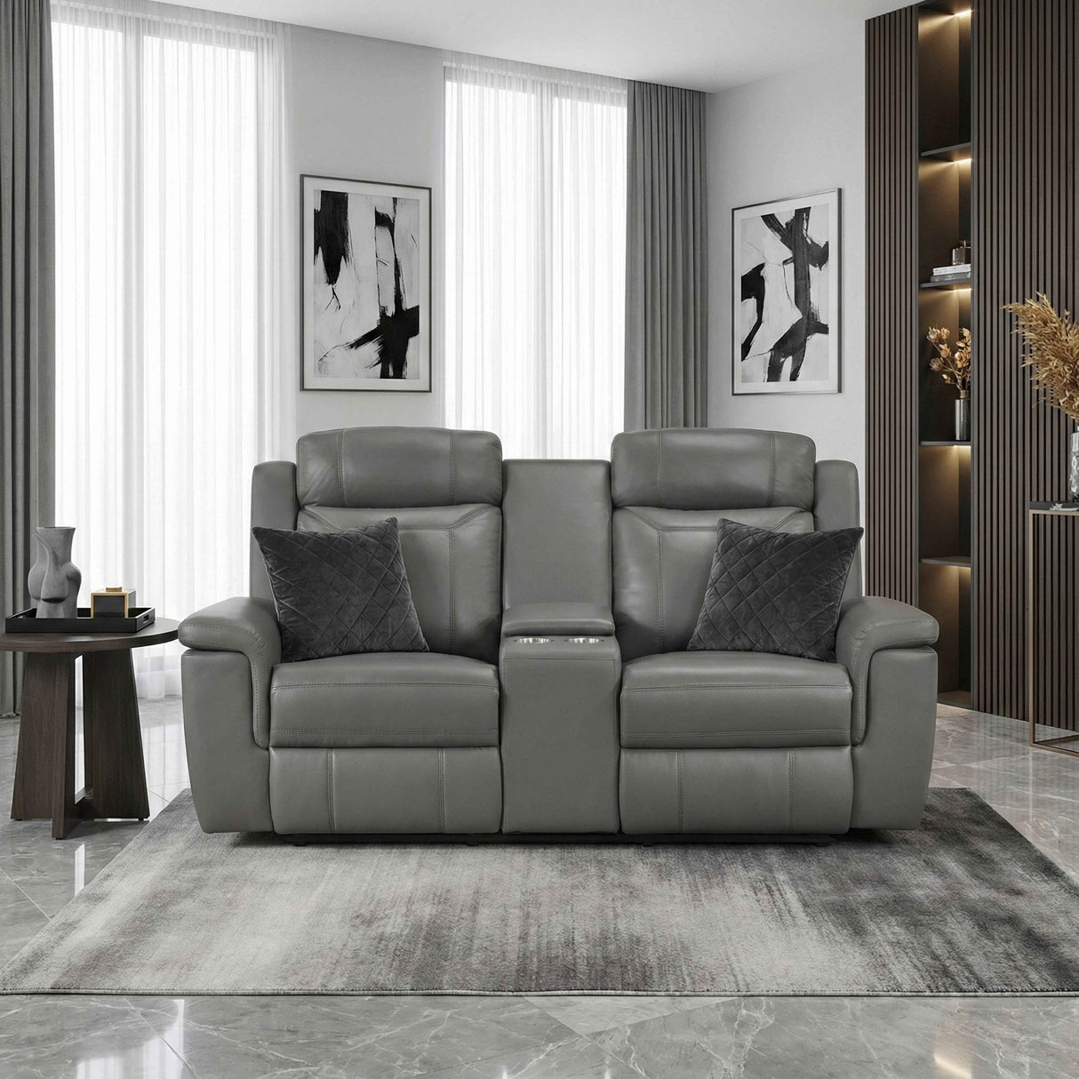 Nest Dark Gray Double Reclining Loveseat with Center Console by Homelegance at Eve Furniture