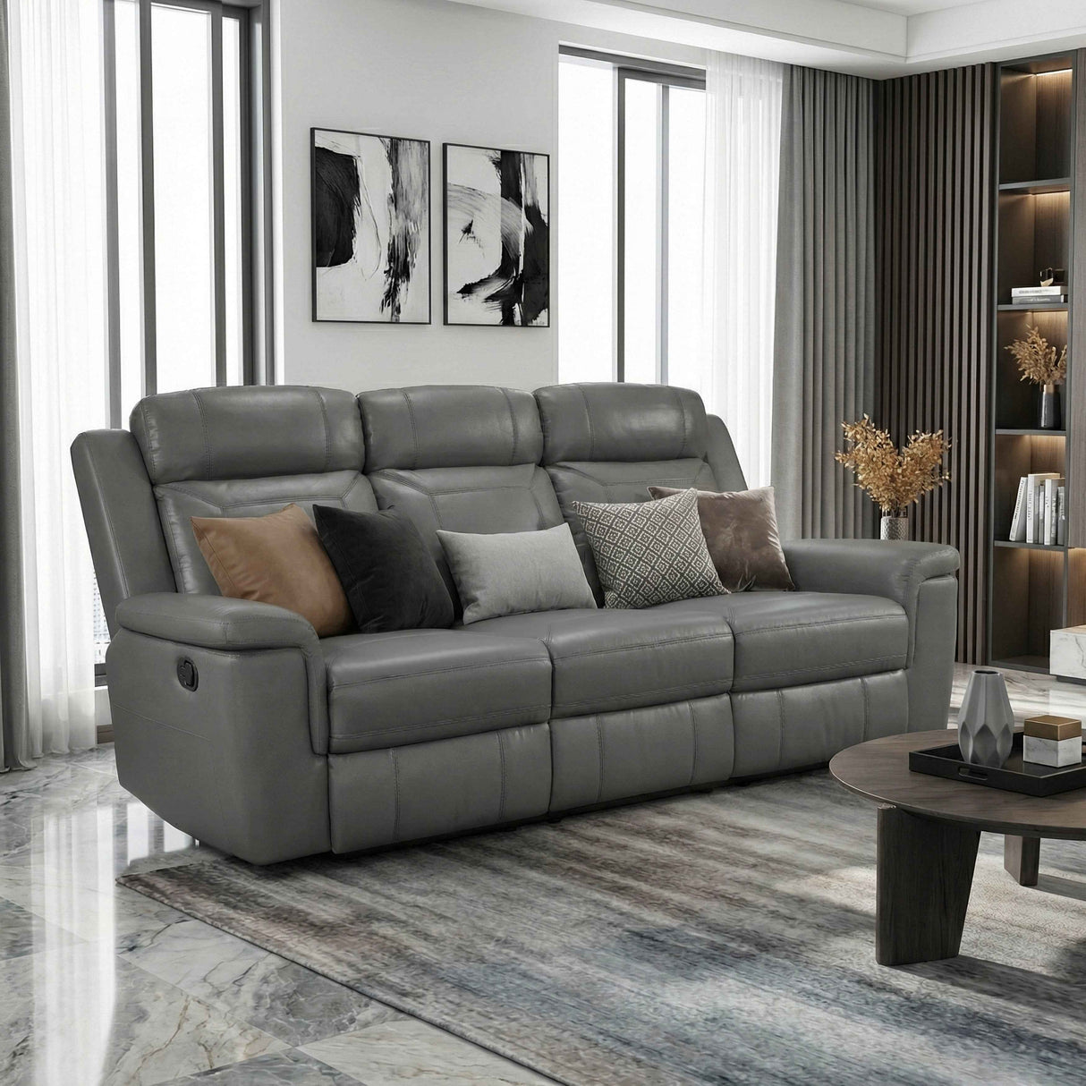 Nest Dark Gray Double Reclining Sofa by Homelegance at Eve Furniture