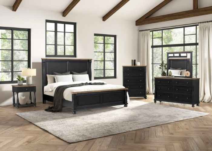 Neue Mills Black/Rustic Oak 5-Piece Queen Bedroom Set (N1) by Furniture of America at Eve Furniture