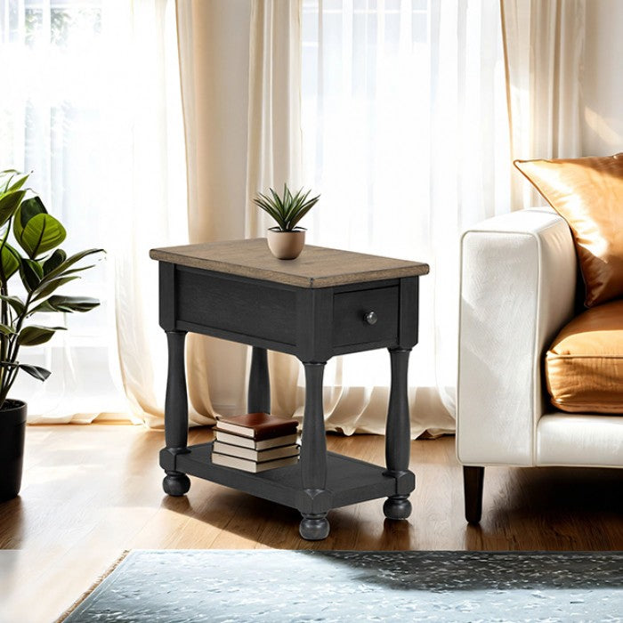 Neue Mills Weathered Black/Brown Chairside Table by Furniture of America at Eve Furniture