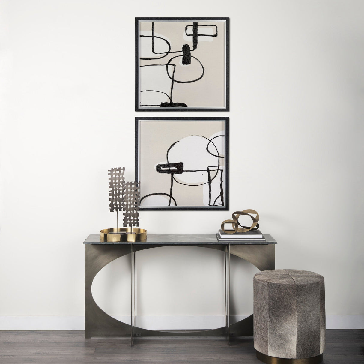 Neutral Shapes I by Mercana Studio a Hand Embellished Textured Framed Art Print Matted under Glass by Mercana at Eve Furniture