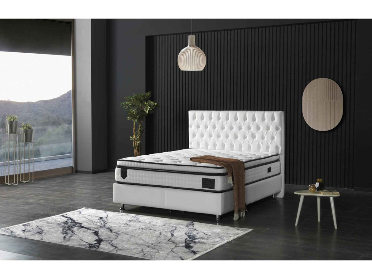 Nevada Storage Bed With Headboard White Vinyl by Furnia at Eve Furniture