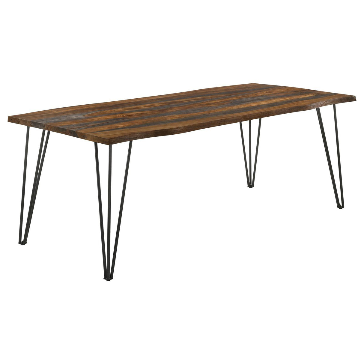 Neve Sheesham Gray/Gunmetal Live-edge Dining Table with Hairpin Legs by Coaster at Eve Furniture