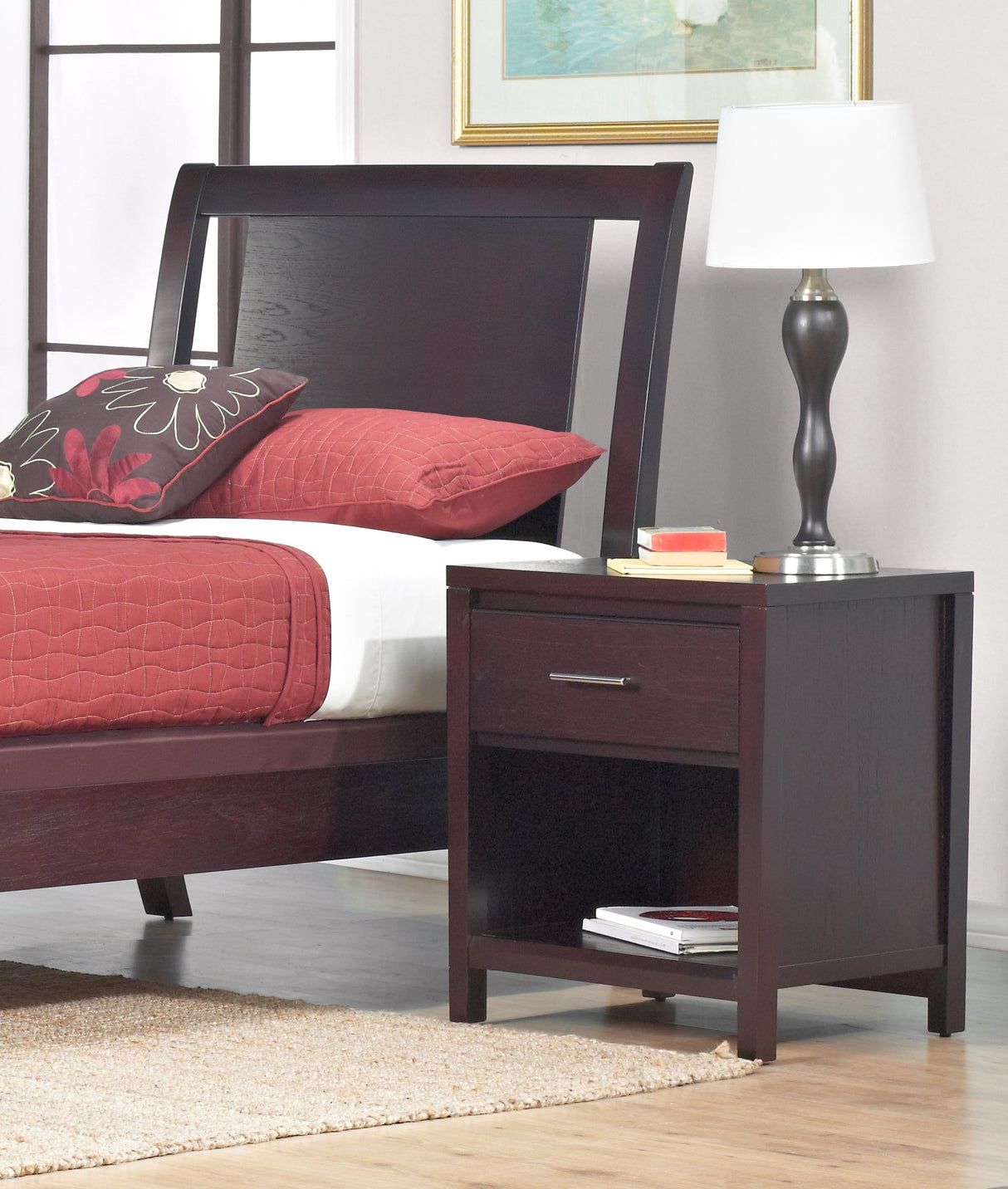 Nevis One Drawer Nightstand in Espresso by Modus Furniture at Eve Furniture
