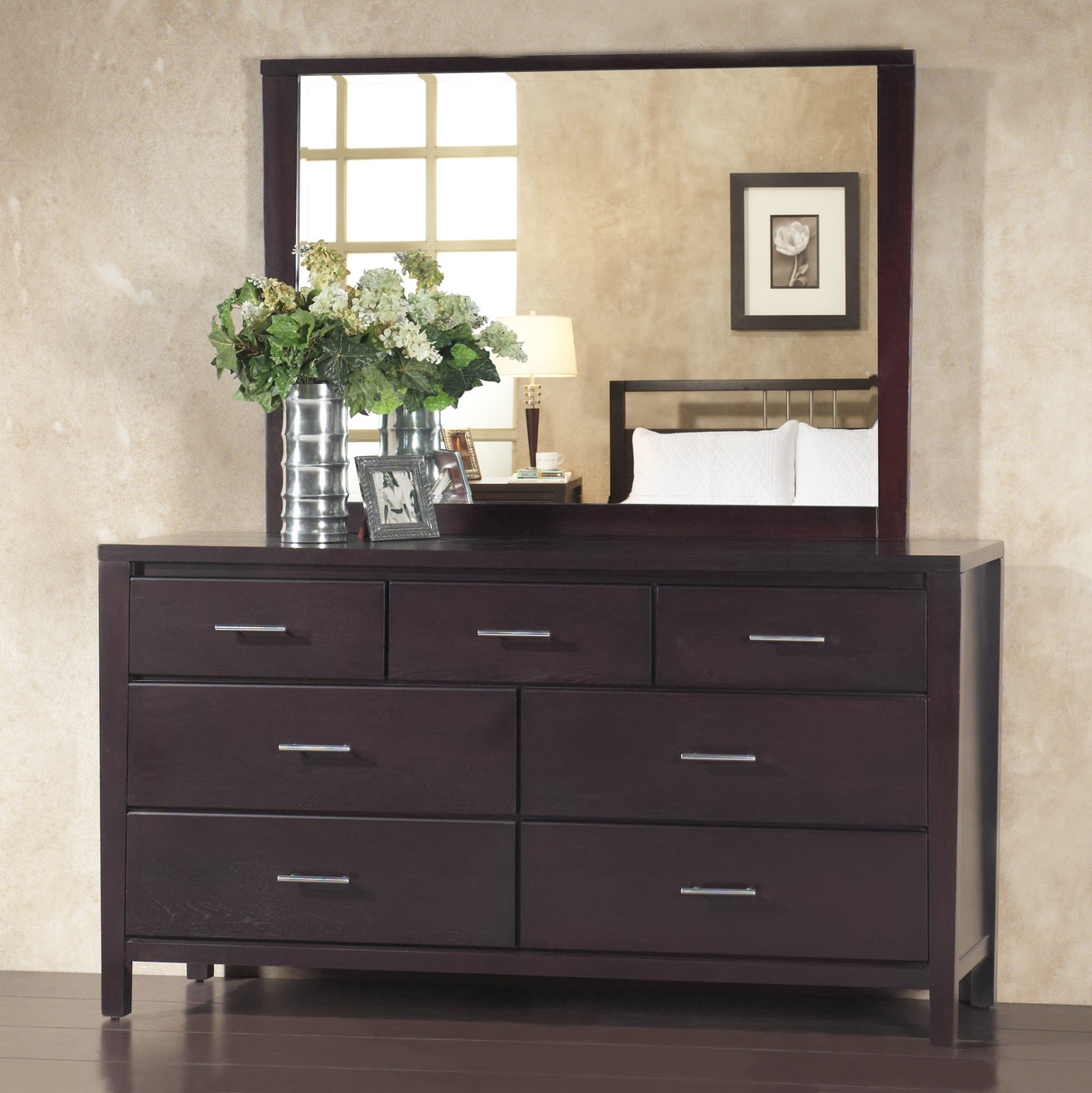 Nevis Seven Drawer Dresser in Espresso by Modus Furniture at Eve Furniture