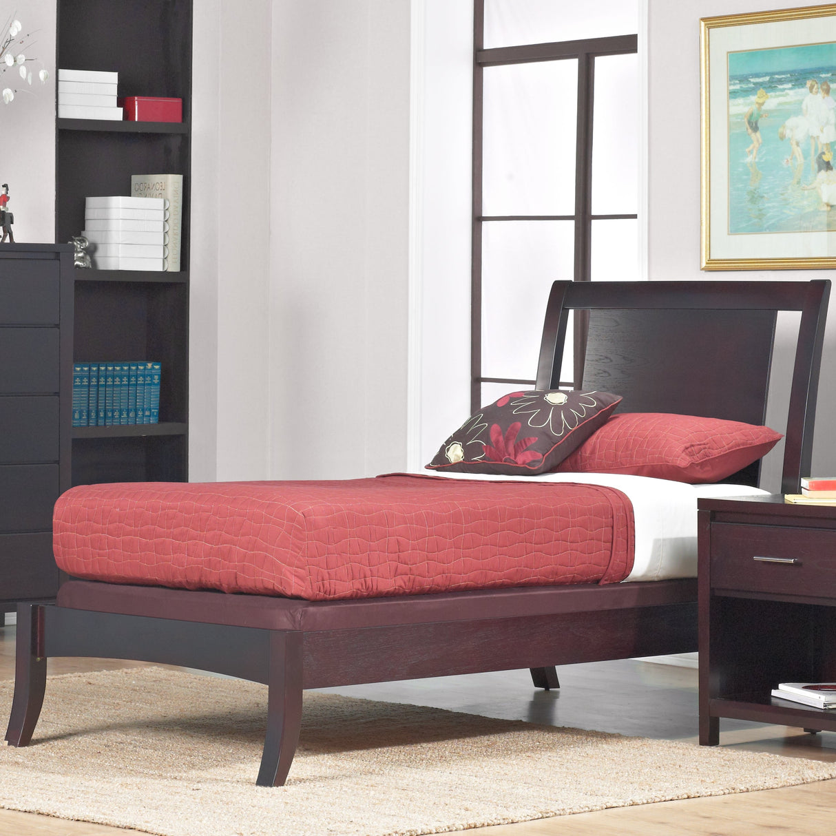Nevis Wood Eastern King Sleigh Bed in Espresso by Modus Furniture at Eve Furniture