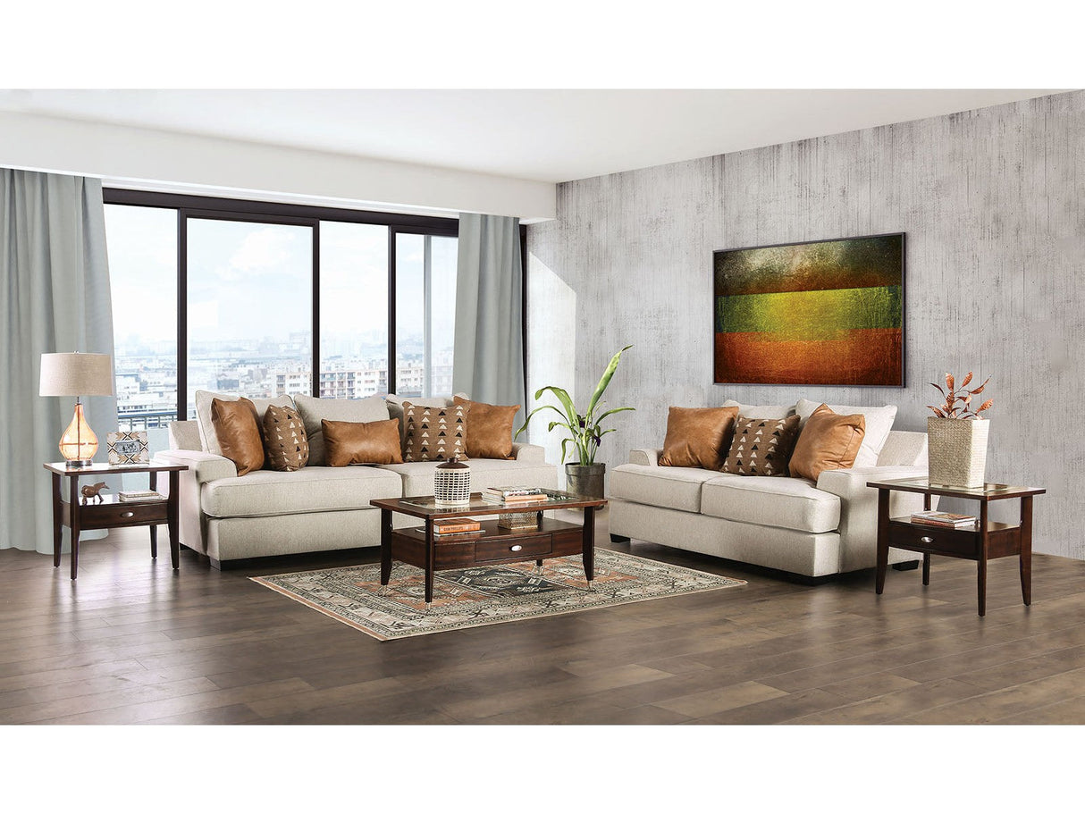 New meadows Sand/Caramel Sofa & Loveseat by Furniture of America at Eve Furniture