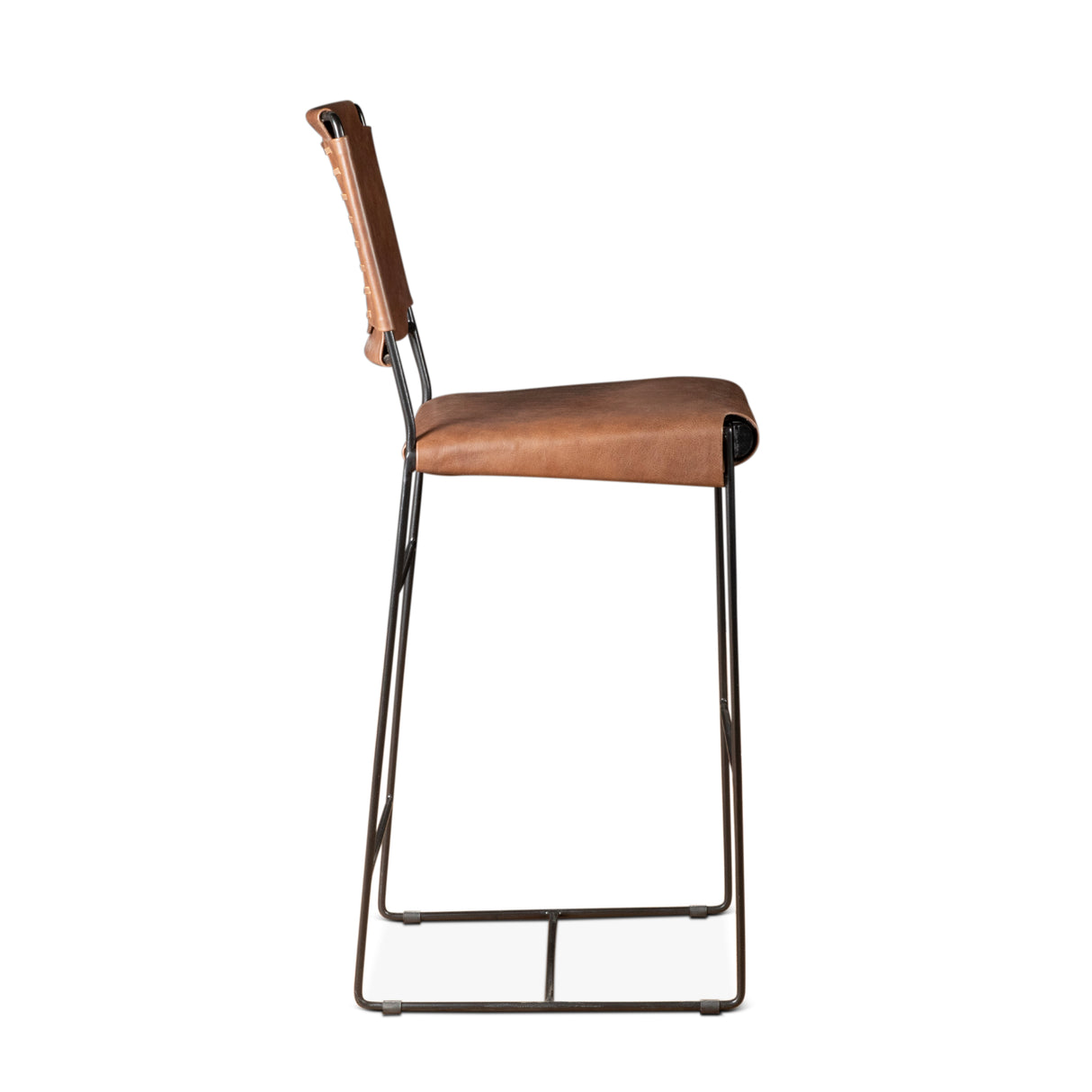 New York 18" Bar Chair in Brown Buffalo Leather and Iron by Home Trends & Design at Eve Furniture
