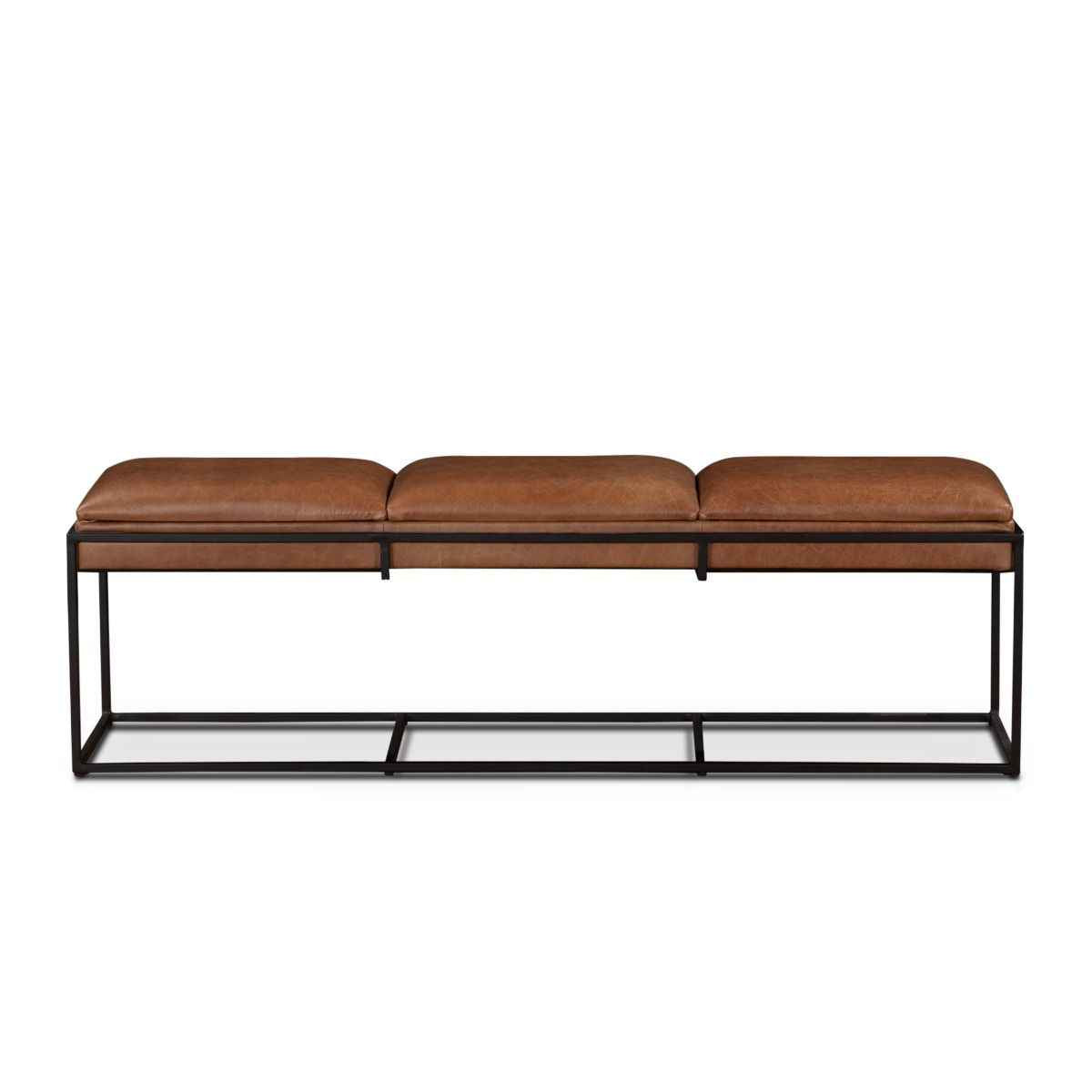 New York 62" Bench in Cognac Leather and Iron