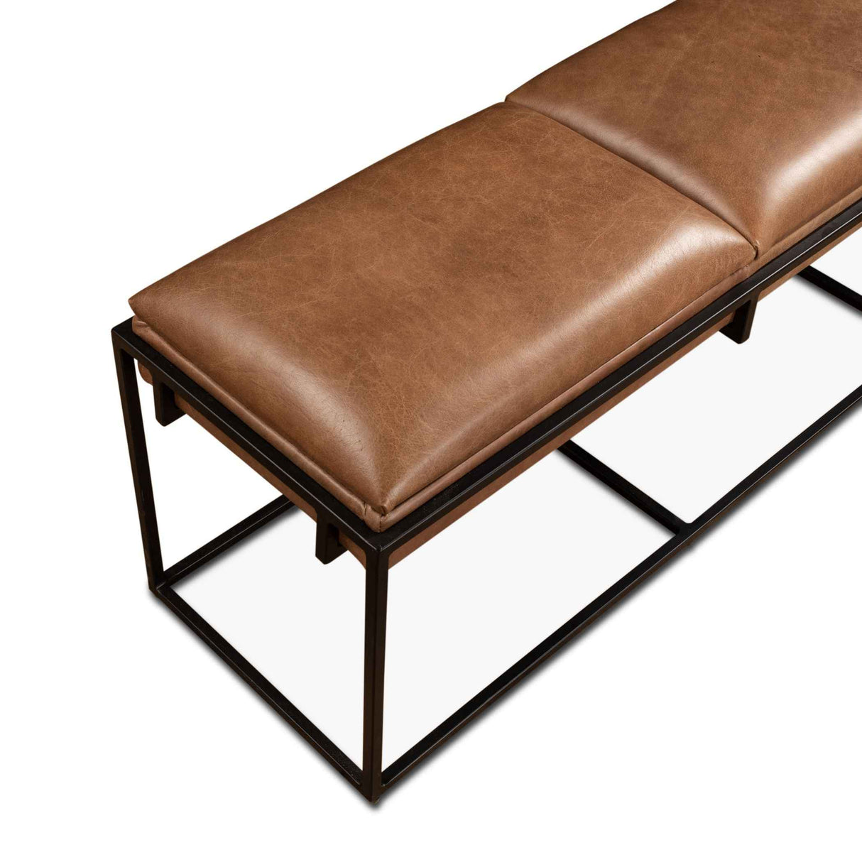 New York 62" Bench in Cognac Leather and Iron