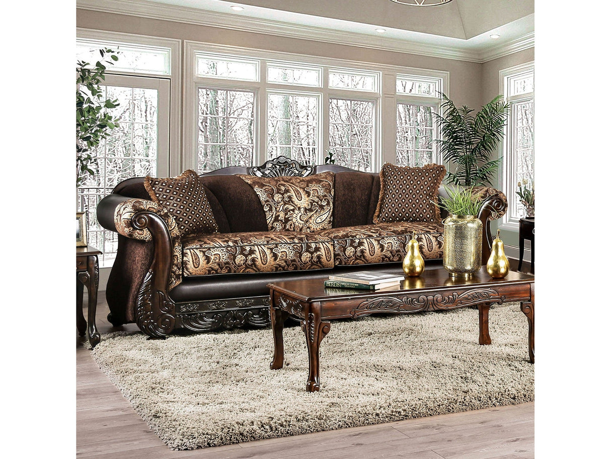 Newdale Brown/Gold Sofa & Loveseat by Furniture of America at Eve Furniture