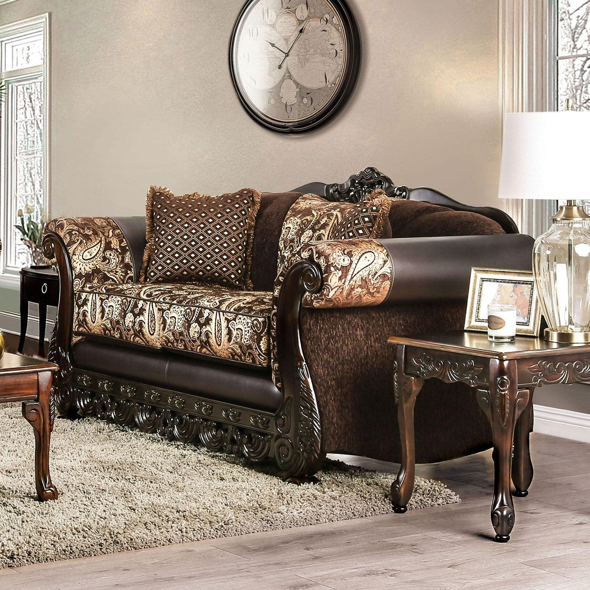 Newdale Brown/Gold Loveseat by Furniture of America at Eve Furniture