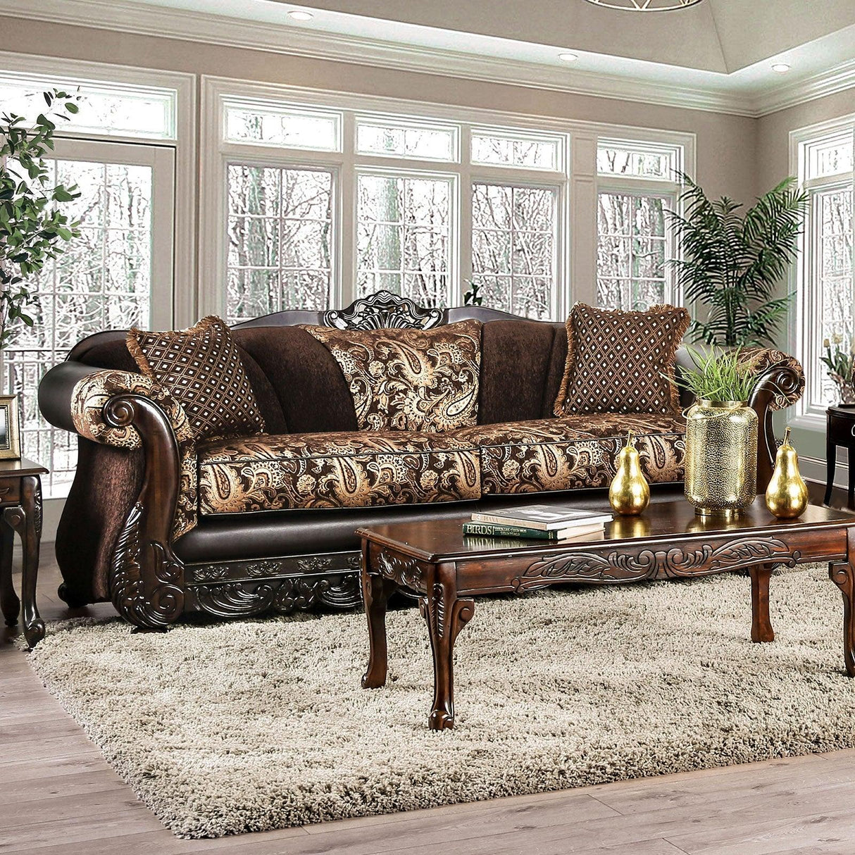 Newdale Brown/Gold Sofa by Furniture of America at Eve Furniture