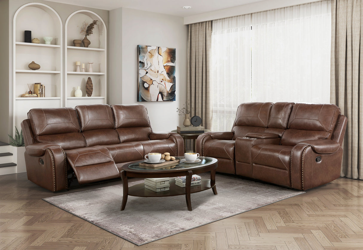 Newnan Brown Double Glider Reclining Loveseat with Center Console by Homelegance at Eve Furniture