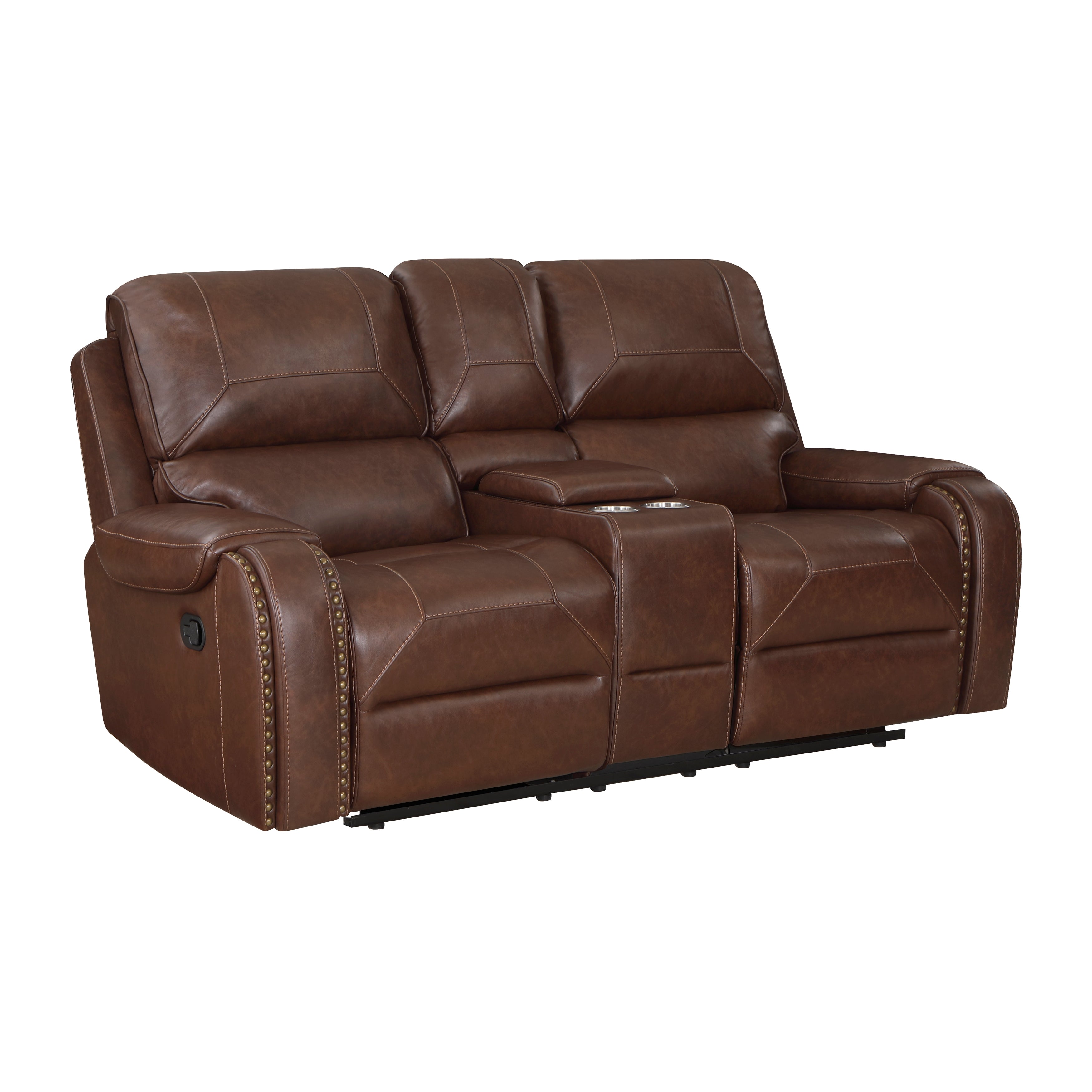 Newnan Brown Double Glider Reclining Loveseat with Center Console