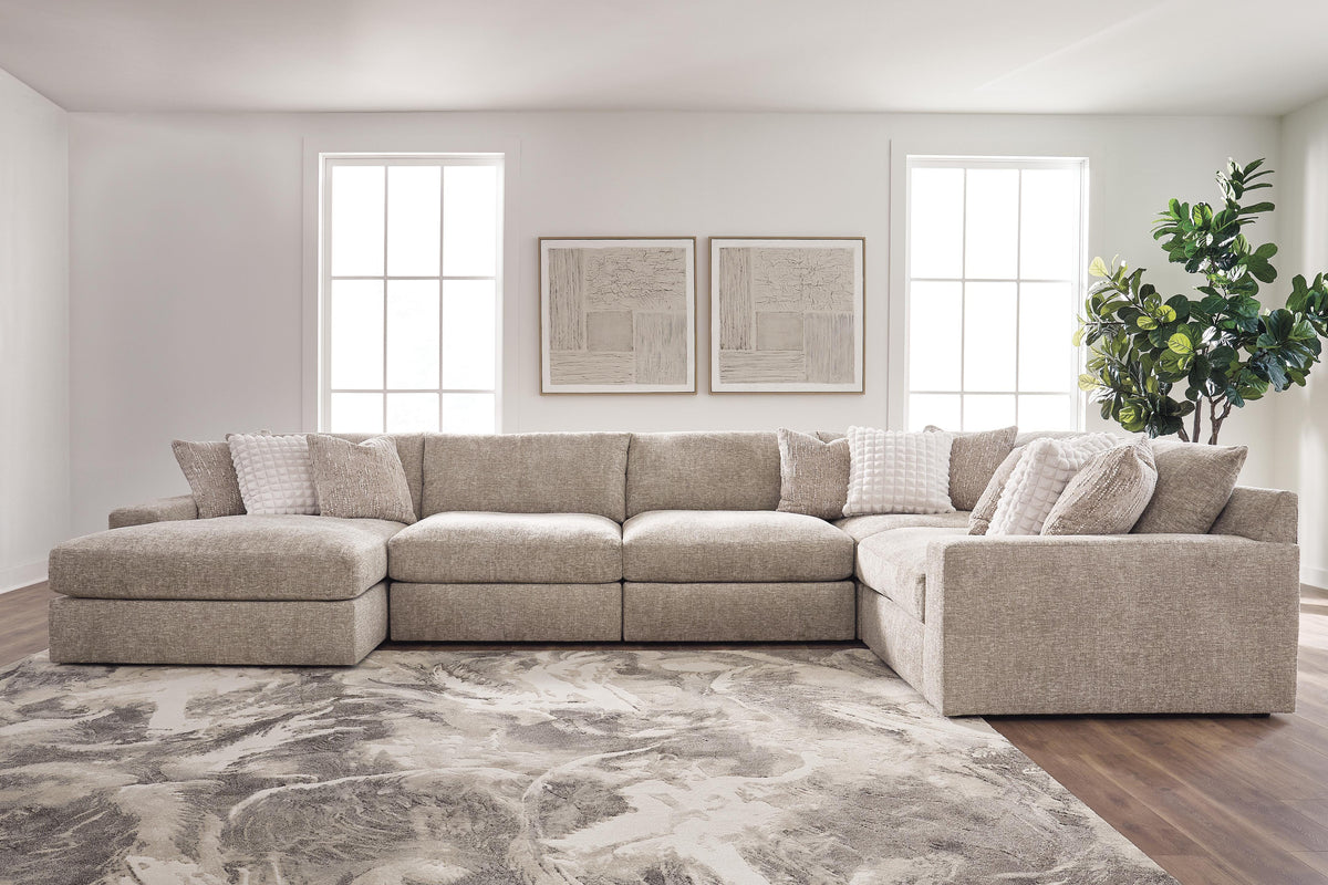 Nexora-Court Burlap 5-Piece Sectional with Chaise by Ashley at Eve Furniture