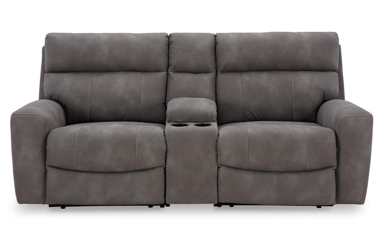 Next-Gen DuraPella Slate 3-Piece Power Reclining Sectional Loveseat with Console by Ashley at Eve Furniture