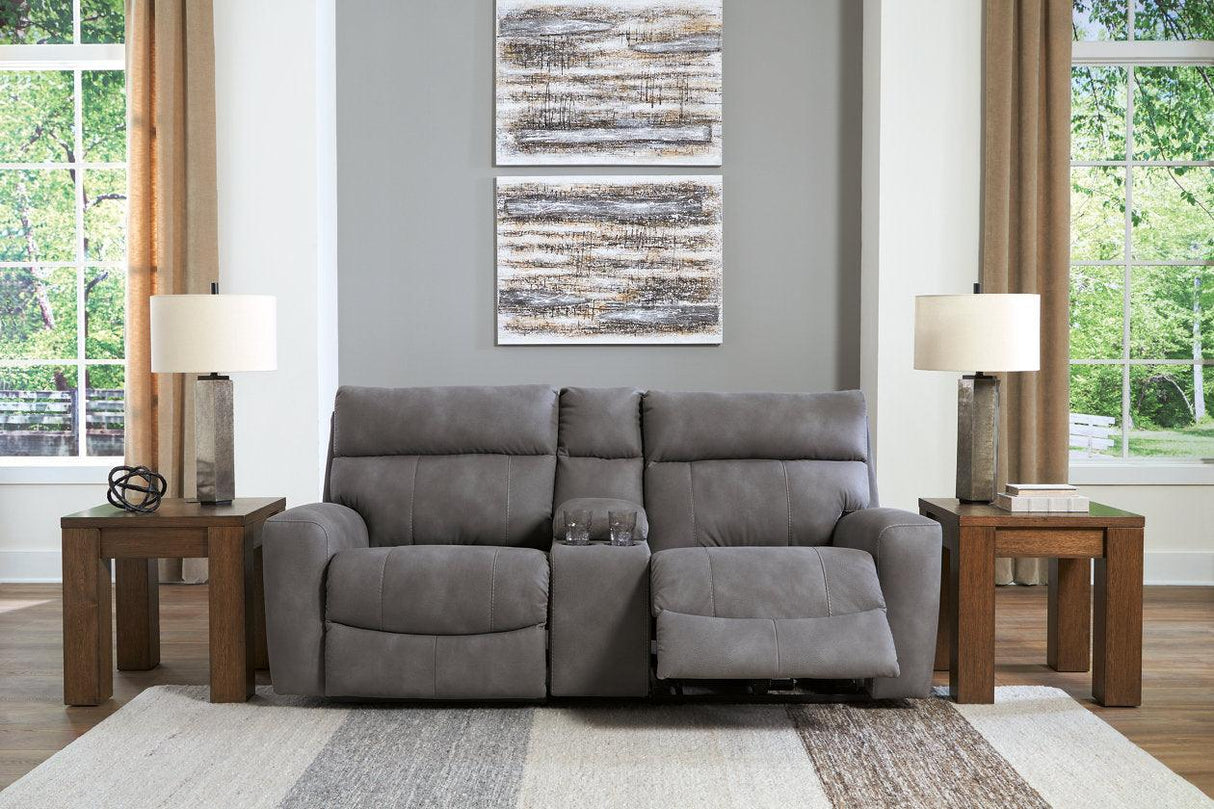 Next-Gen DuraPella Slate 3-Piece Power Reclining Sectional Loveseat with Console by Ashley at Eve Furniture