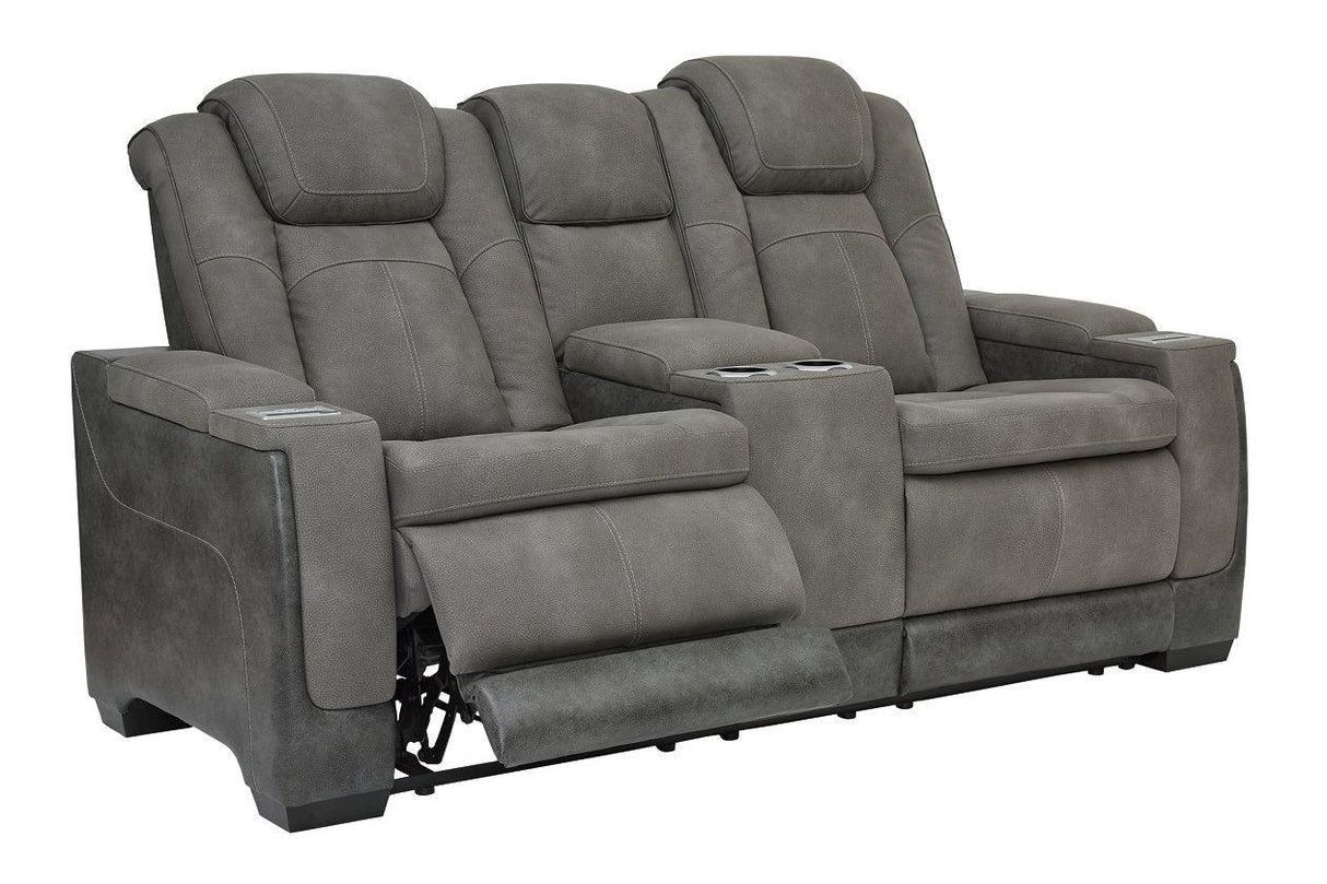 Next-Gen DuraPella Slate Dual Power Reclining Loveseat with Console by Ashley at Eve Furniture