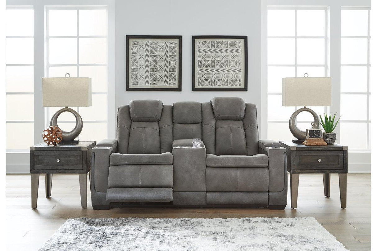 Next-Gen DuraPella Slate Dual Power Reclining Loveseat with Console by Ashley at Eve Furniture