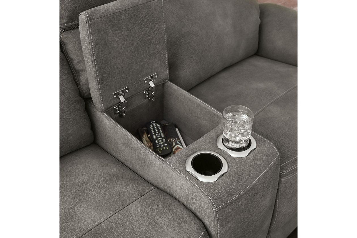 Next-Gen DuraPella Slate Dual Power Reclining Loveseat with Console by Ashley at Eve Furniture