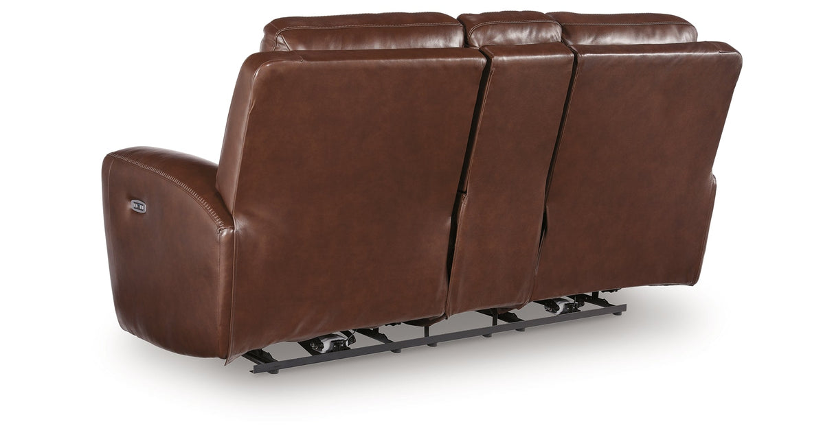 Next Move Mahogany Power Reclining Loveseat with Console by Ashley at Eve Furniture