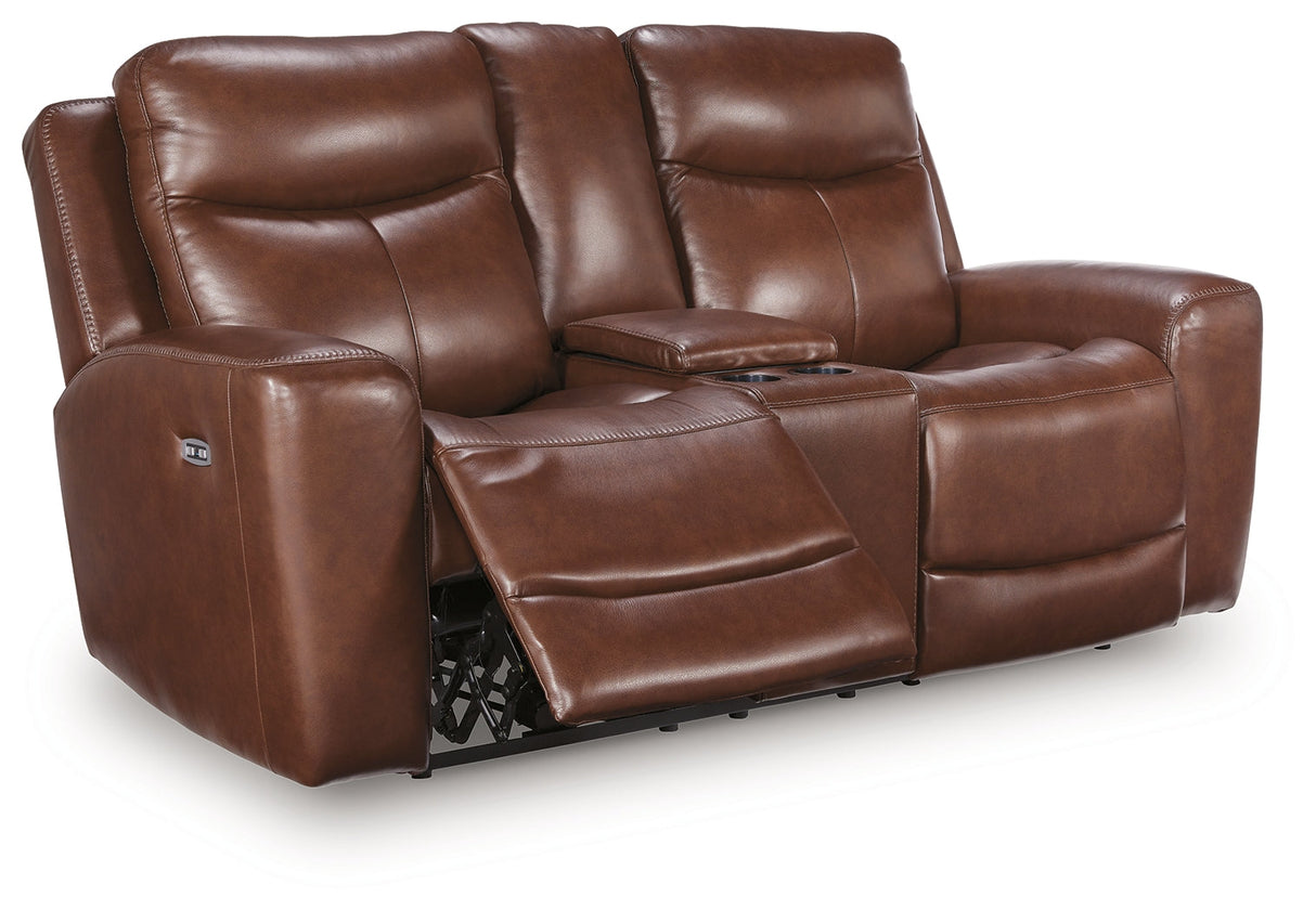 Next Move Mahogany Power Reclining Loveseat with Console by Ashley at Eve Furniture
