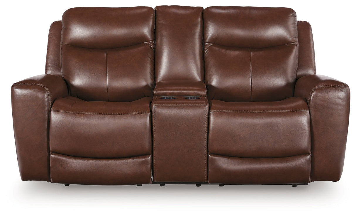 Next Move Mahogany Power Reclining Loveseat with Console by Ashley at Eve Furniture