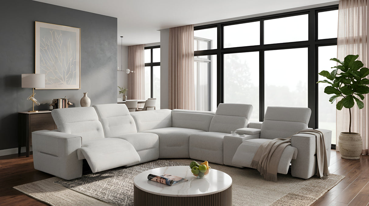 Nexus Light Grey Fabric Power Reclining Sectional by New Era Innovations at Eve Furniture