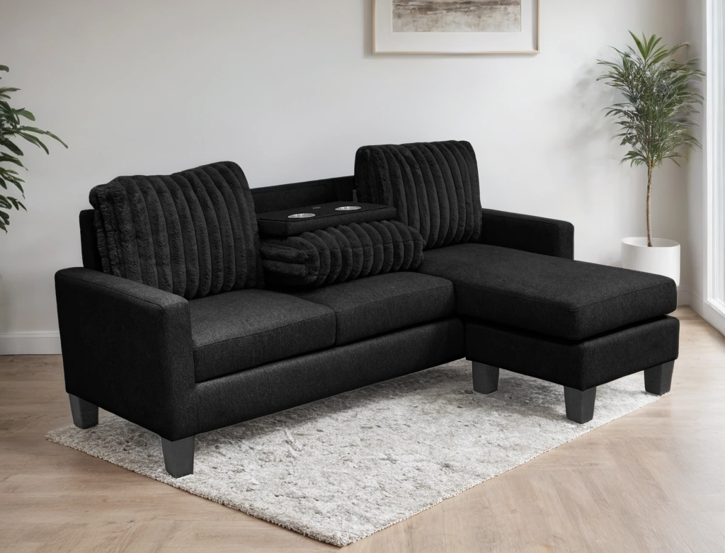 Neymar Black Reversible Sectional by Happy Homes at Eve Furniture