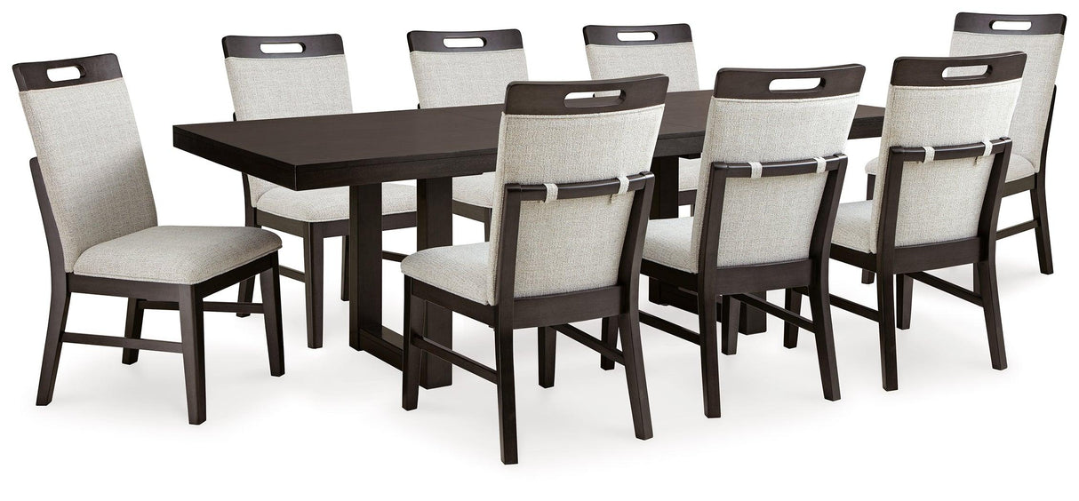 Neymorton Dark Grayish Brown Dining Table and 8 Chairs by Ashley at Eve Furniture