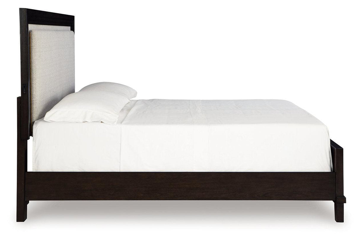 Neymorton Dark Grayish Brown King Upholstered Panel Bed by Ashley at Eve Furniture