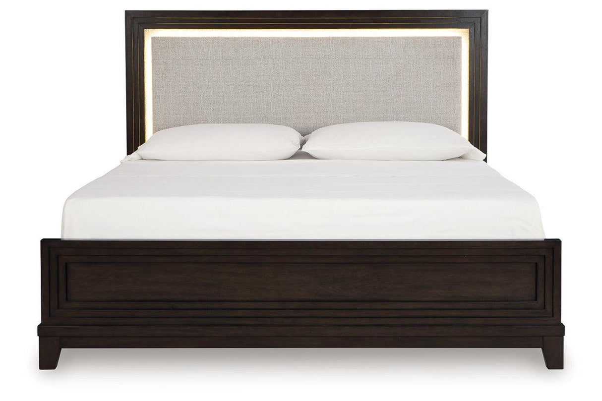 Neymorton Dark Grayish Brown King Upholstered Panel Bed by Ashley at Eve Furniture