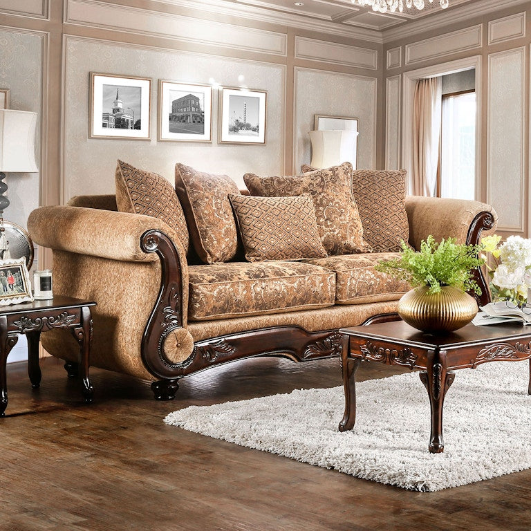 Nicanor Tan/Gold Sofa by Furniture of America at Eve Furniture