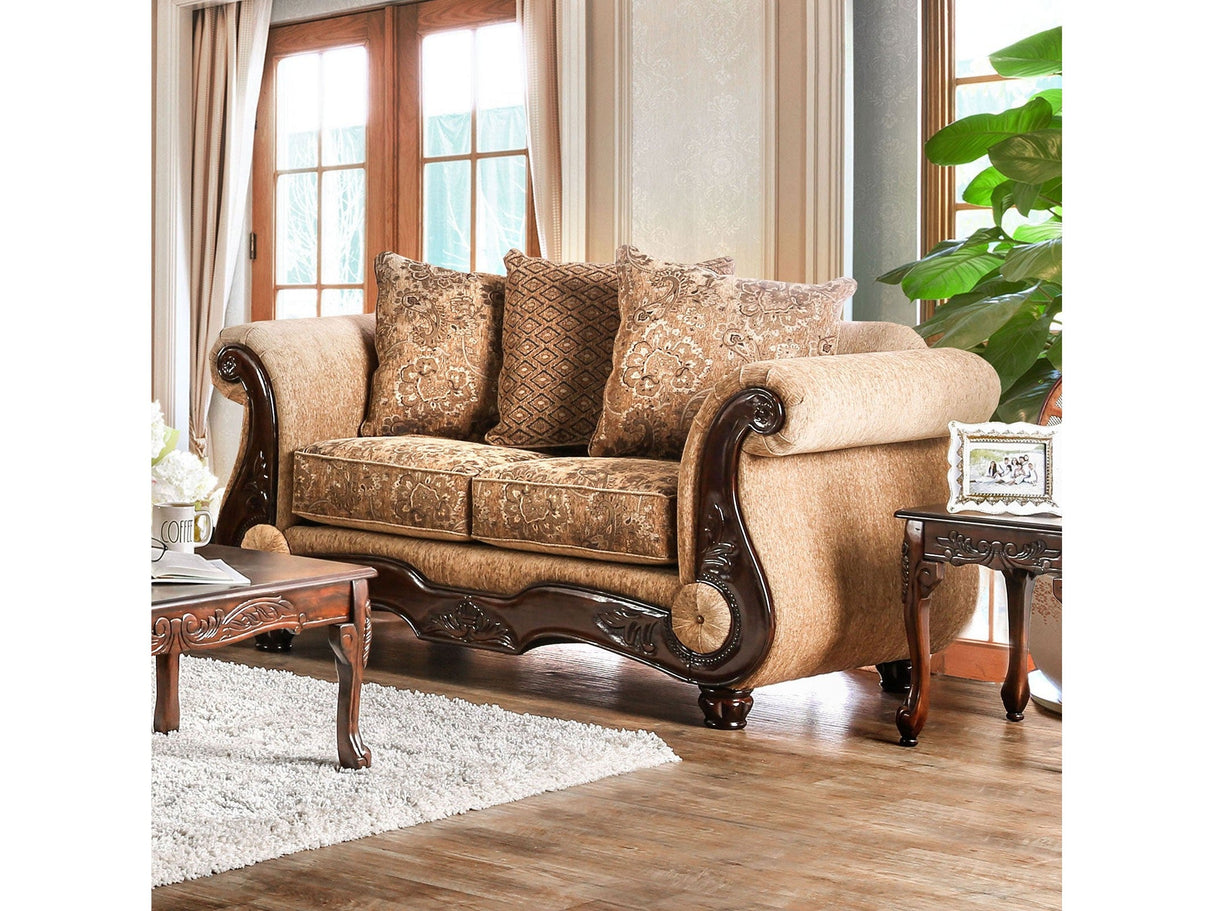 Nicanor Tan/Gold Sofa & Loveseat by Furniture of America at Eve Furniture