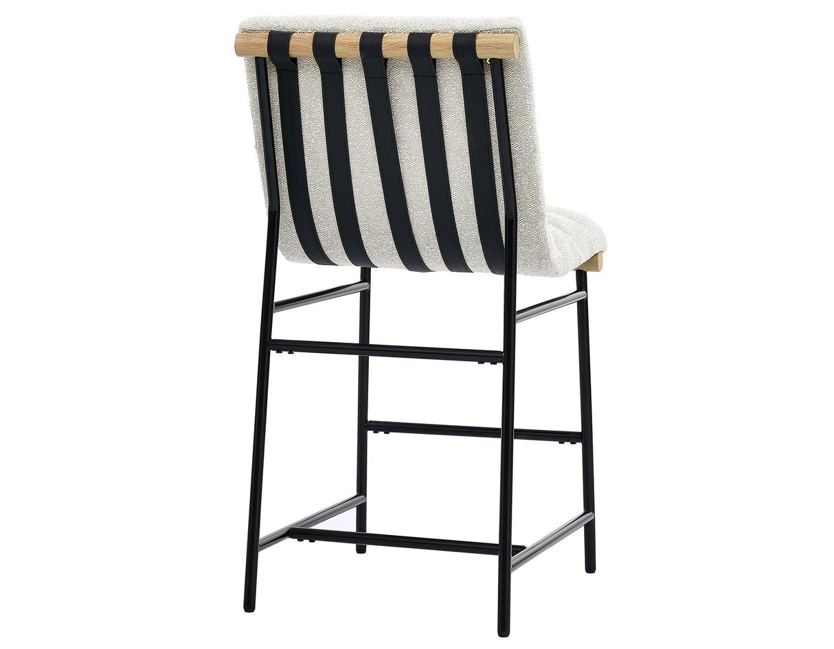 Nicco 24-inch Eggshell Polyester Fabric Counter Stool with Black Iron Base by Steve Silver at Eve Furniture