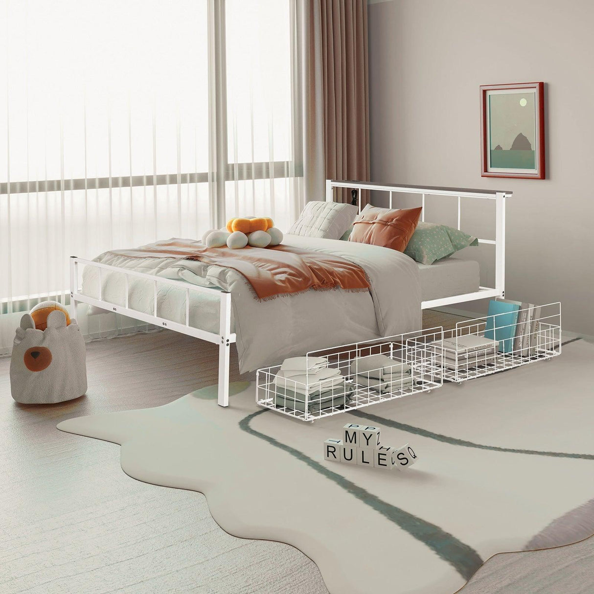 Nicoli White Queen Metal Bed With Underbed Storage by Furniture of America at Eve Furniture
