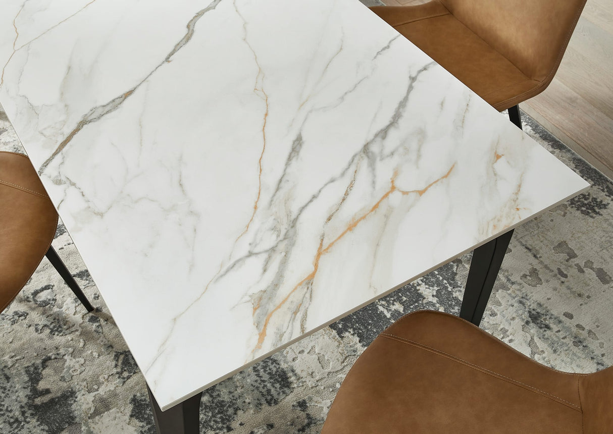 Nicoya White/Black Stone Top Rectangular Dining Table by Modus Furniture at Eve Furniture