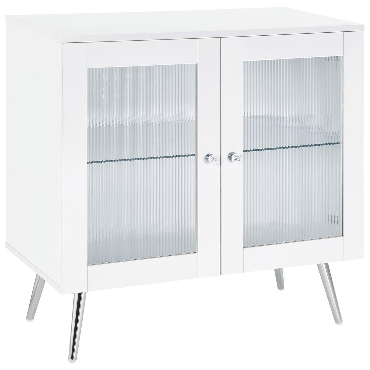 Nieta White High Gloss/Chrome 2-Tier Accent Cabinet with Glass Shelf by Coaster at Eve Furniture