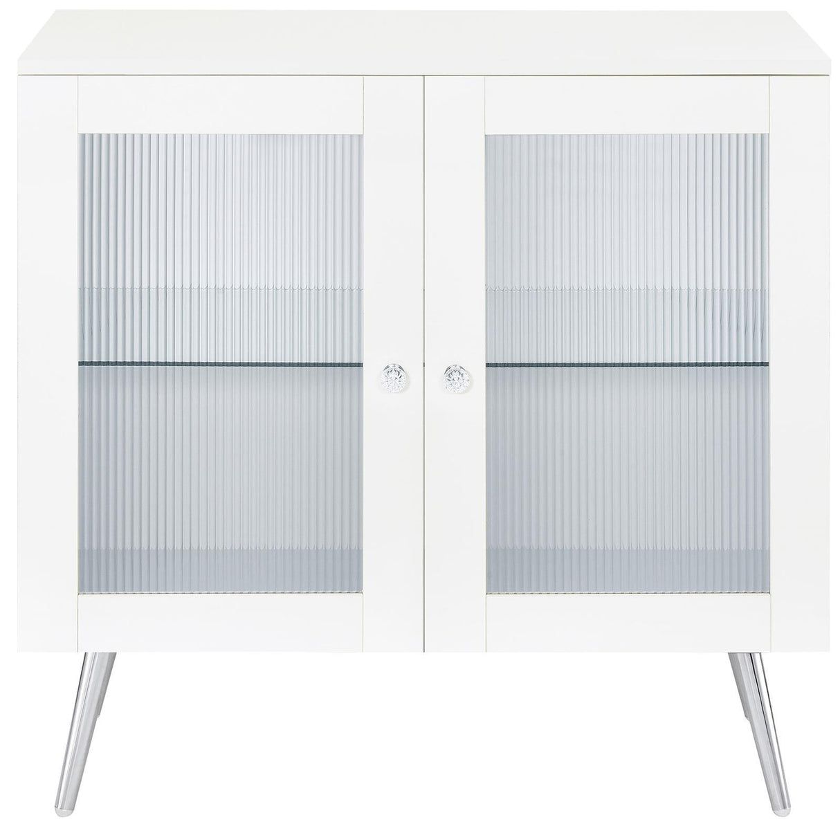 Nieta White High Gloss/Chrome 2-Tier Accent Cabinet with Glass Shelf by Coaster at Eve Furniture