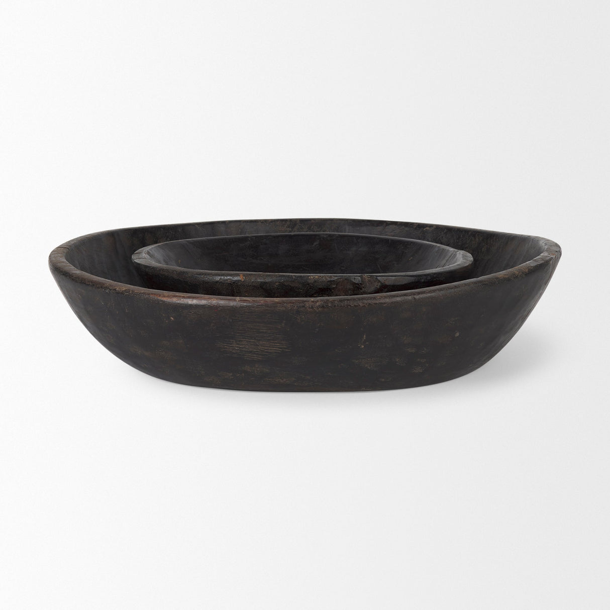 Nikita Set of 2 Large Black-Brown Reclaimed Wood Bowls by Mercana at Eve Furniture