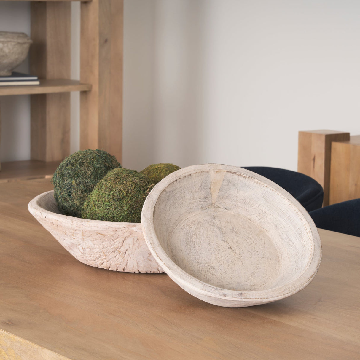 Nikita Set of 2 Large Light-Wash Reclaimed Wood Bowls by Mercana at Eve Furniture