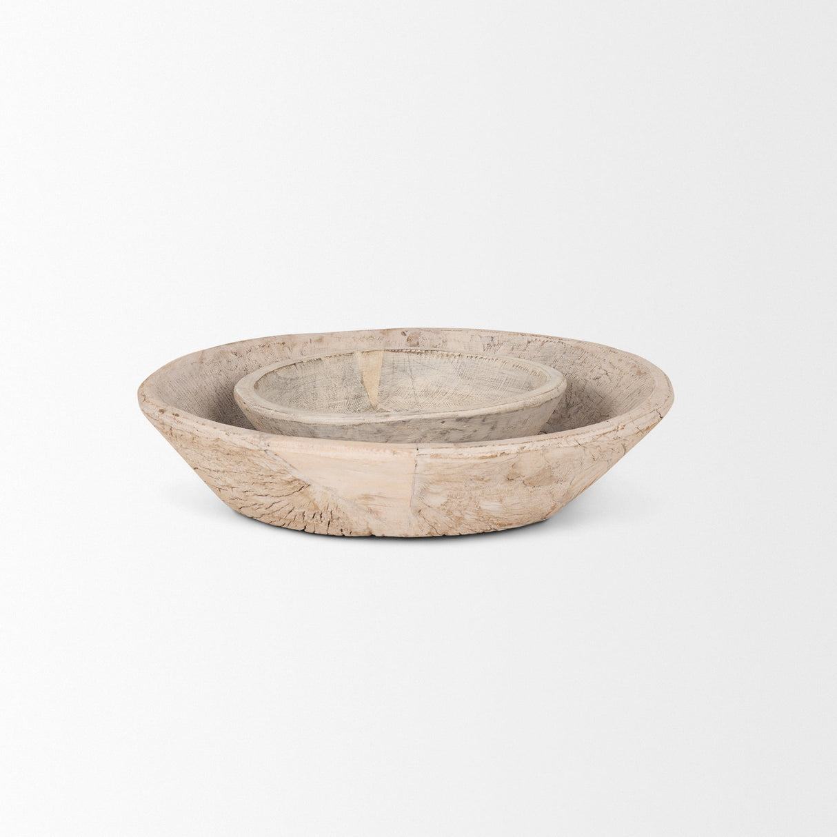Nikita Set of 2 Large Light-Wash Reclaimed Wood Bowls by Mercana at Eve Furniture