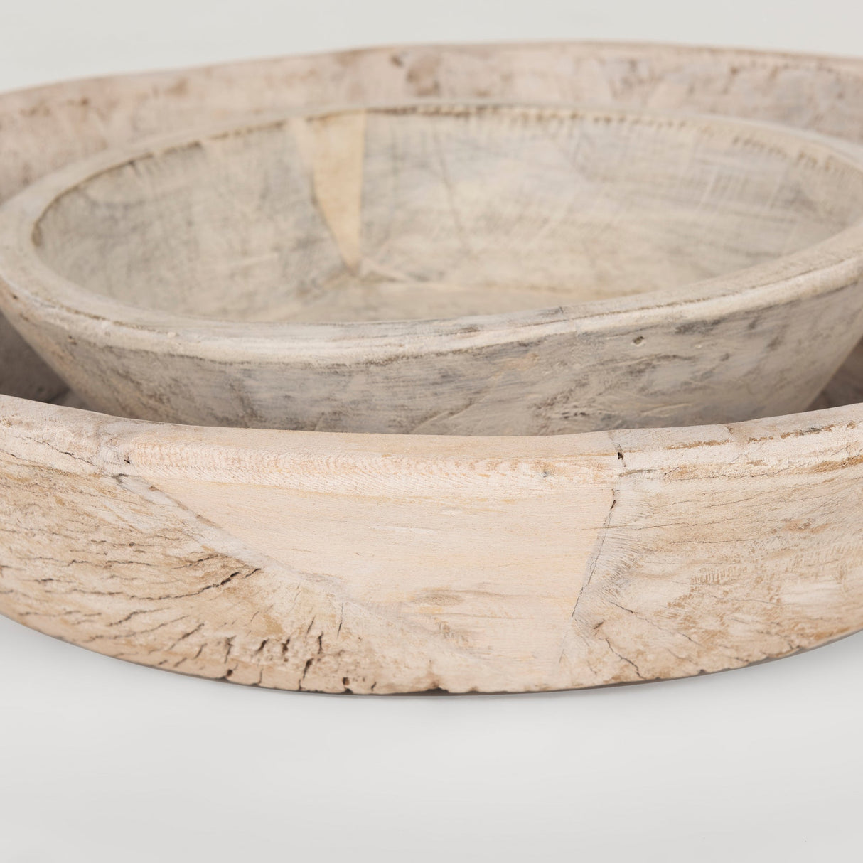 Nikita Set of 2 Large Light-Wash Reclaimed Wood Bowls by Mercana at Eve Furniture