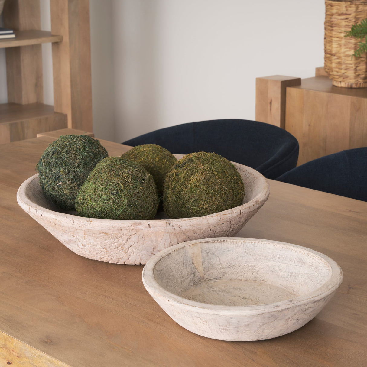 Nikita Set of 2 Large Light-Wash Reclaimed Wood Bowls by Mercana at Eve Furniture