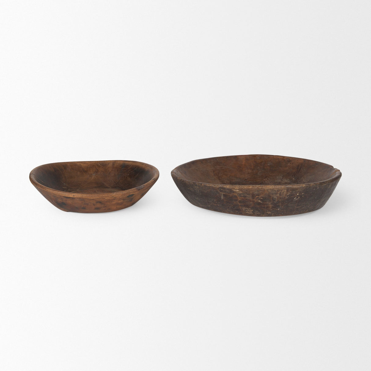 Nikita Set of 2 Large Medium Brown Reclaimed Wood Bowls by Mercana at Eve Furniture