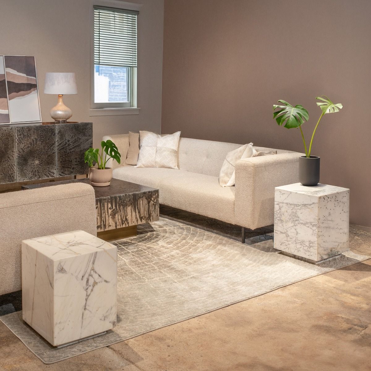 Nile 15" Drum Side Table in Alabaster Marble by Home Trends & Design at Eve Furniture