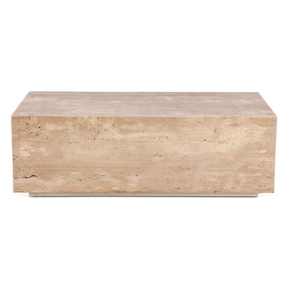 Nile 50" Drum Coffee Table in Travertine Stone by Home Trends & Design at Eve Furniture